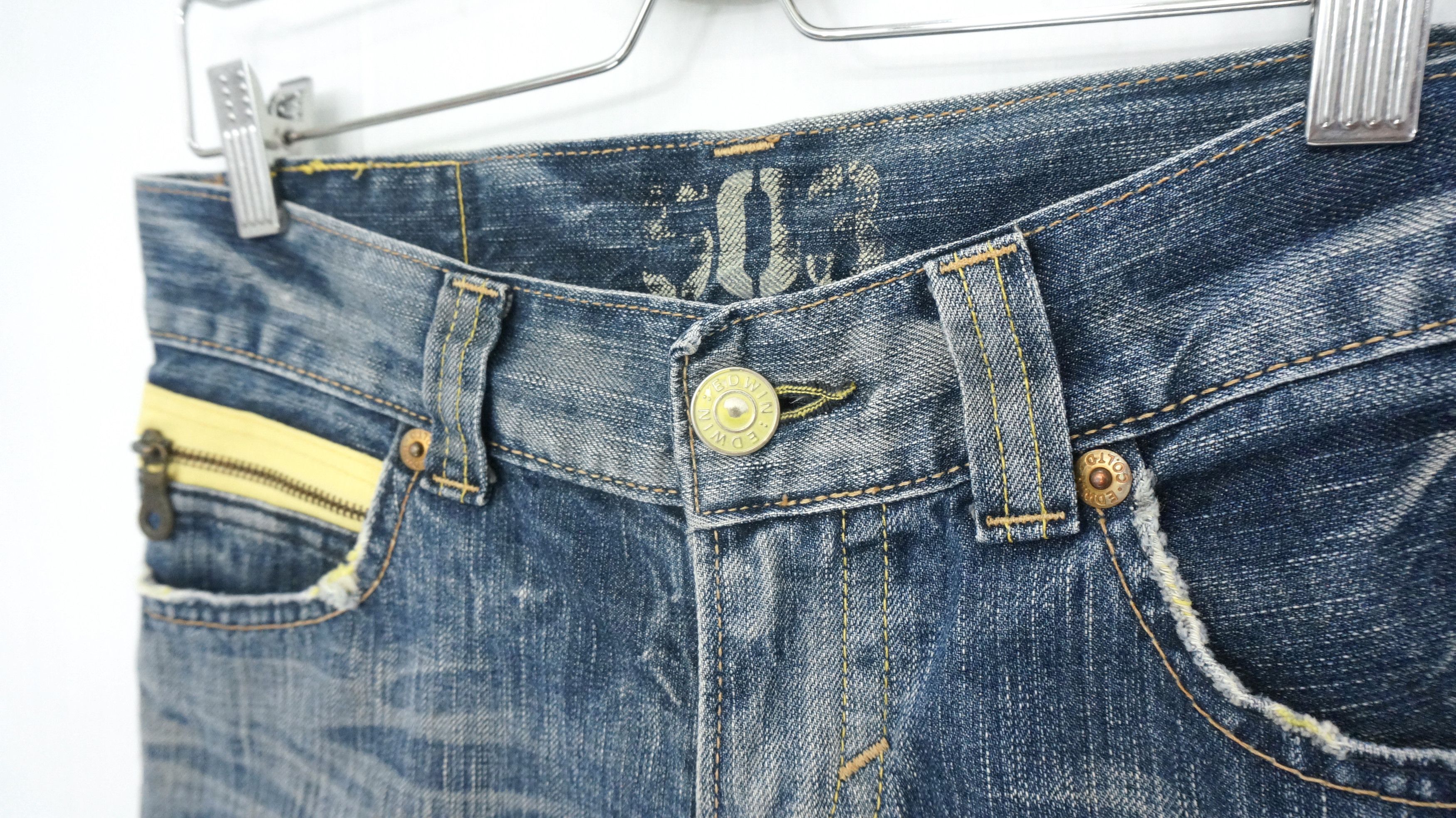 Japanese Brand 🔥 Flared EDWIN Bluetrip Yellow Stitch Ladies Rare Size 29" - 7 Thumbnail