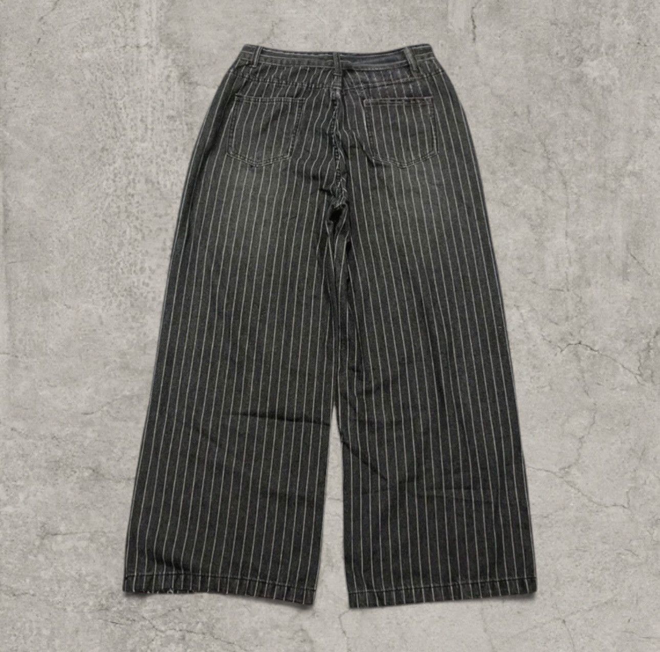 Japanese Brand Cool wide skater Japanese style jeans- stripe black. Size S Size US 30 / EU 46 - 3 Thumbnail