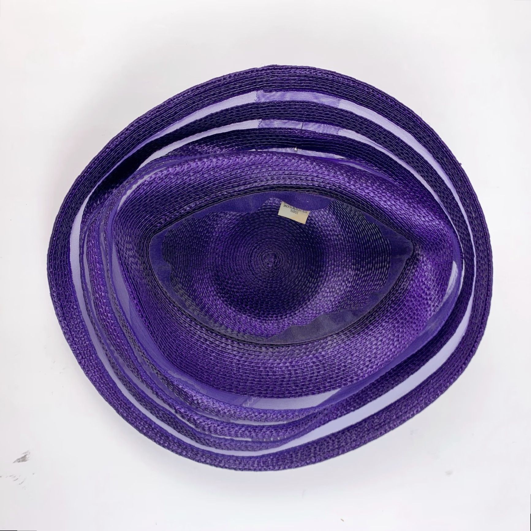 Vintage VINTAGE Taiwan Polypropylene Fancy Tea Derby Church Hat Purple Pearl Tulle Derby Purple 1980s Womens Size ONE SIZE - 4 Thumbnail