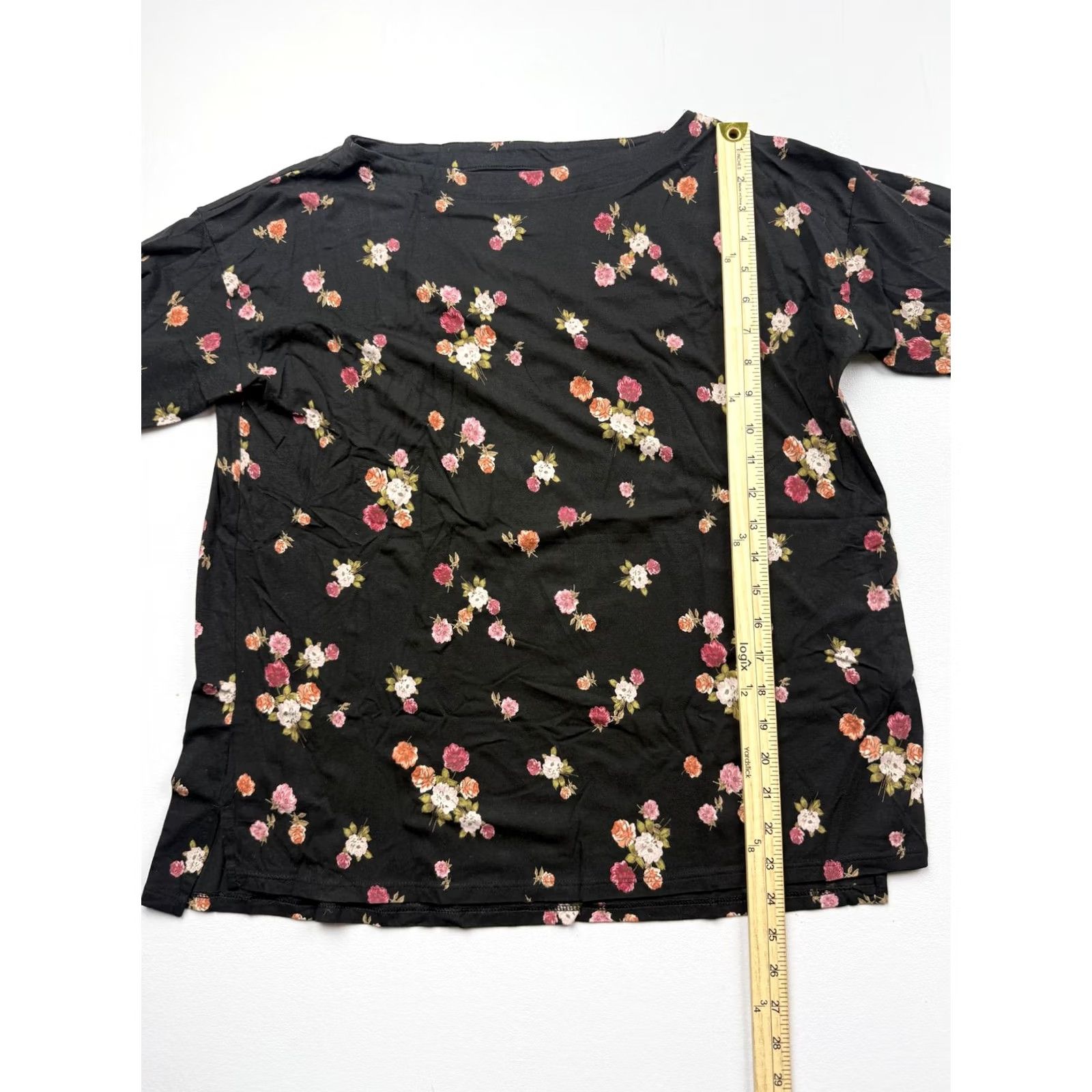 J. Jill J. Jill Womens M Black Boat Neck Long Sleeve Floral Supima Tee Top Size M / US 6-8 / IT 42-44 - 4 Thumbnail