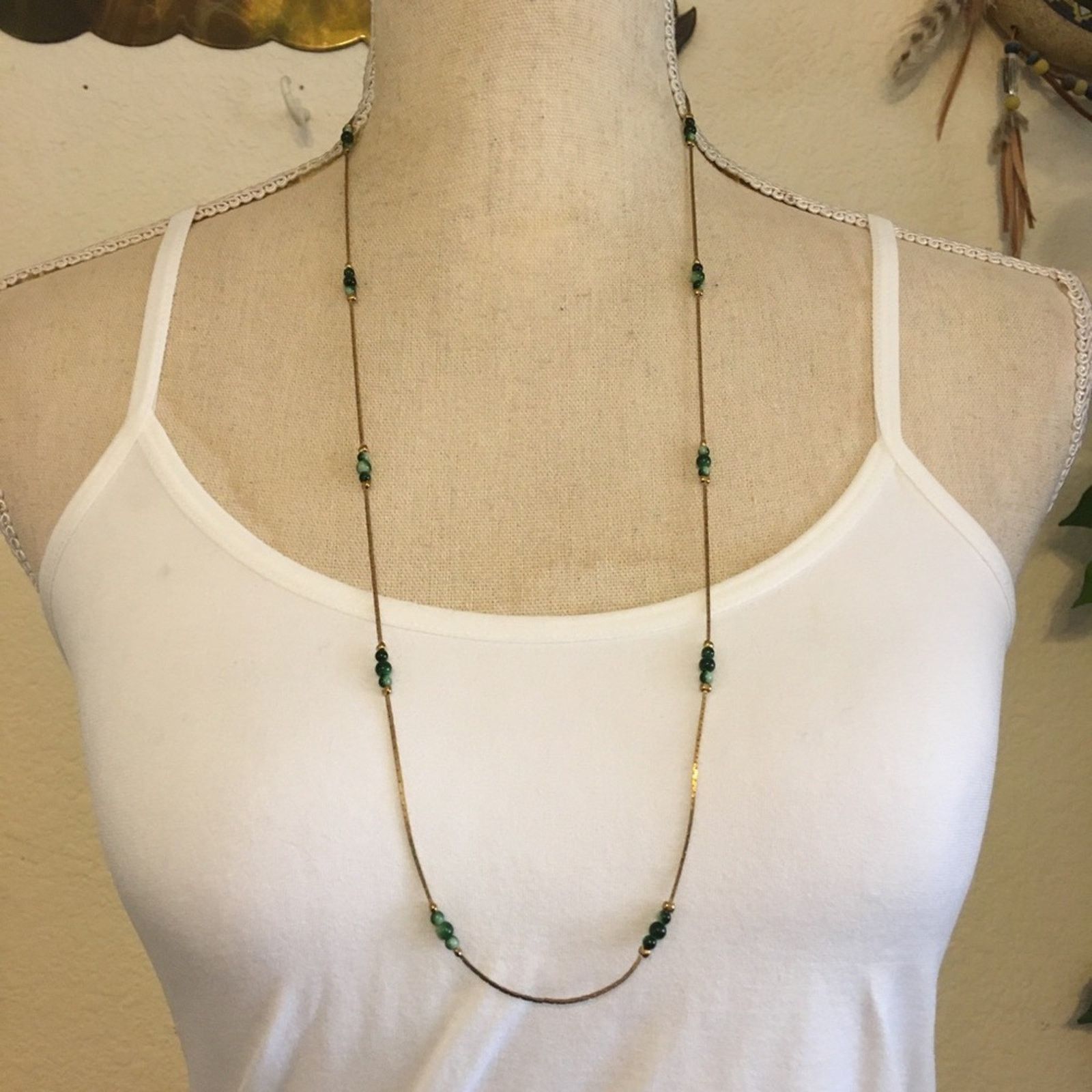 Vintage Vintage 80s beaded gold tone chain necklace Size ONE SIZE - 1 Thumbnail