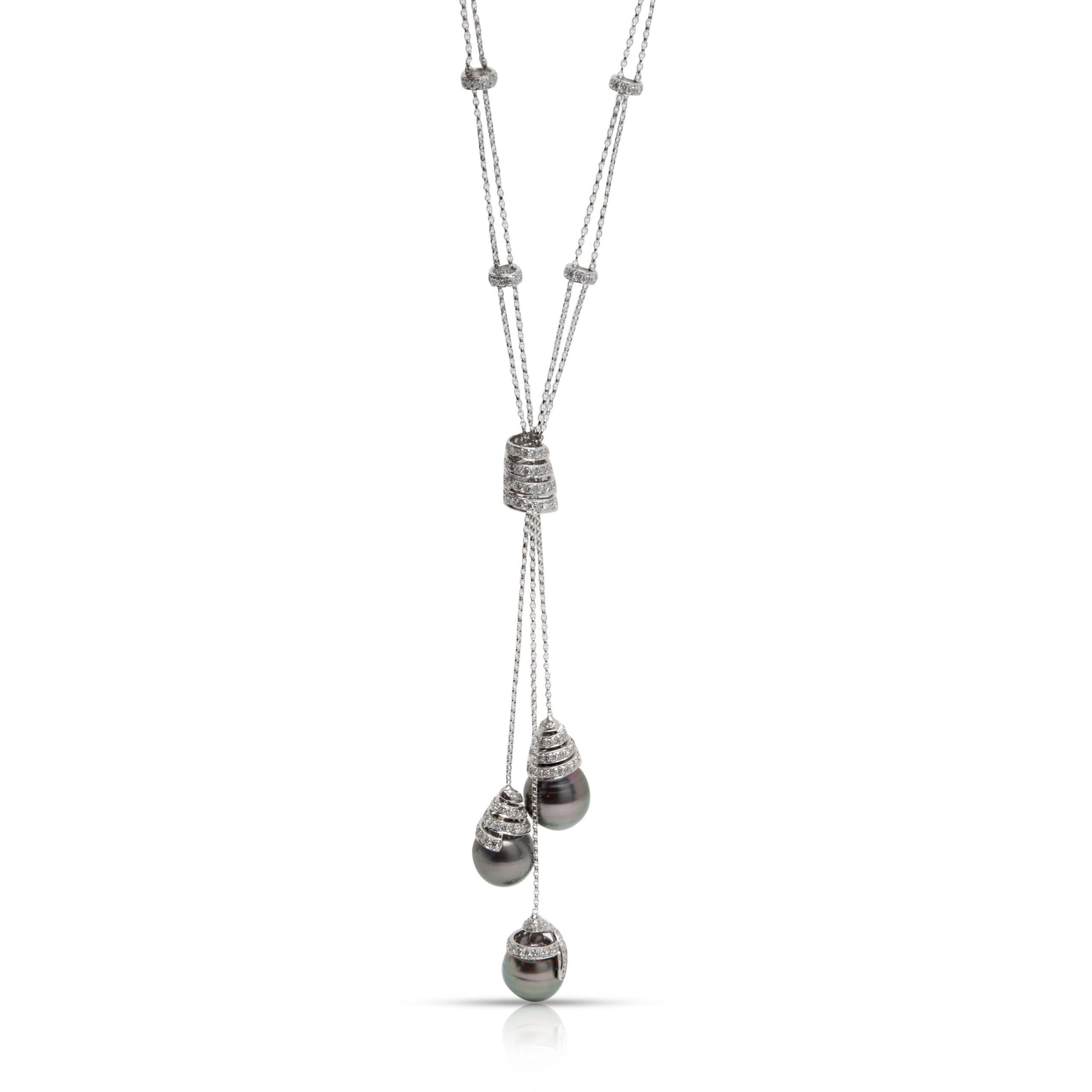 image of Tiffany Co Cultured Tahitian Black Pearl & Diamond Necklace In 18K White Gold, Women's