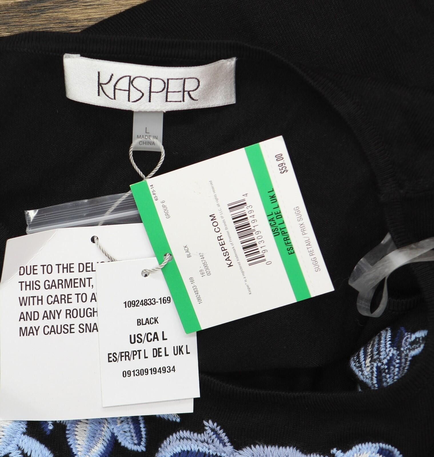 Other Nwt Kasper Knit Embroidered Top 10924833 Black Multi L Size L / US 10 / IT 46 - 4 Thumbnail