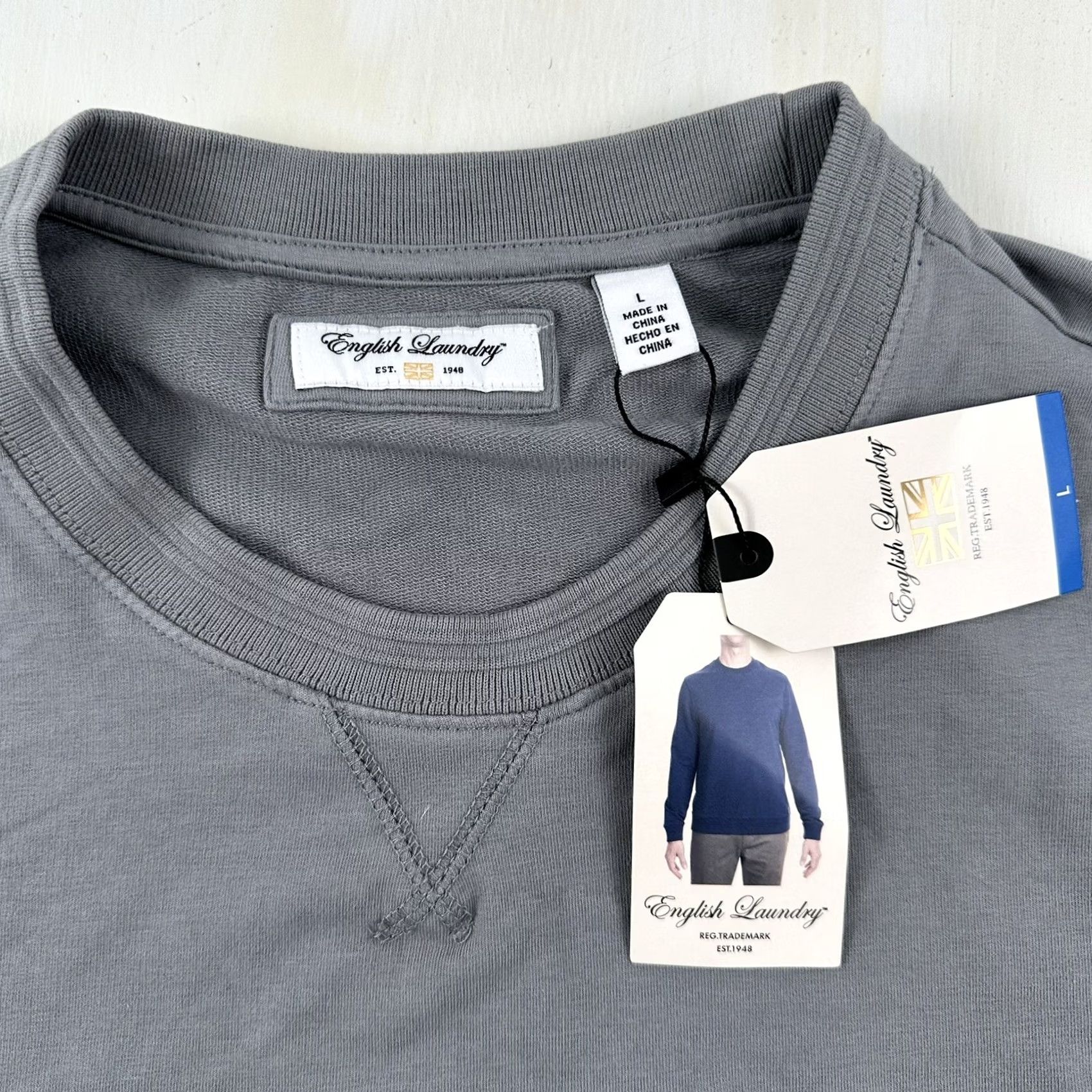 English Laundry Sweater Mens Large Gray Crewneck Pullover Stretch Classic Outdoor, Men's — image 2 of 6
