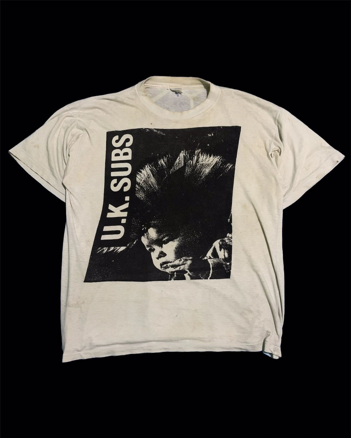 image of Vintage 80's Uk Subs Paper Thin Punk T Shirt in White, Men's (Size XL)