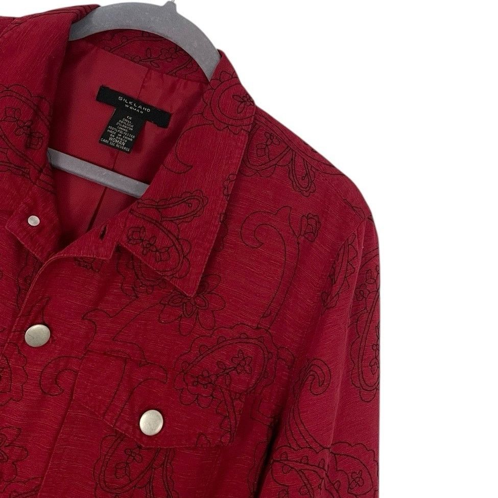 Vintage Silk Land Vtg Red & Black Paisley Embroidered Jacket Size XL / US 12-14 / IT 48-50 - 2 Thumbnail