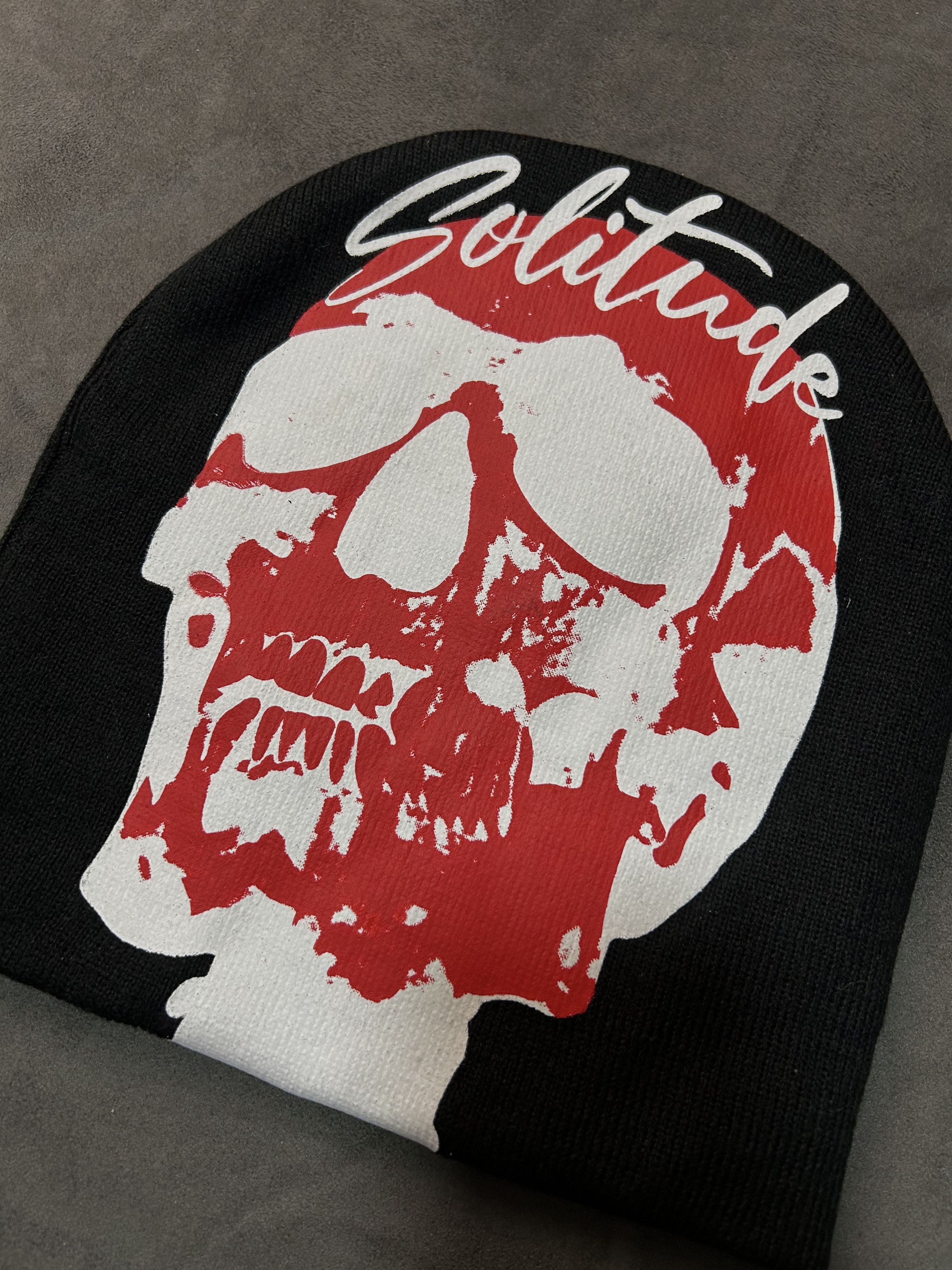 Japanese Brand Rare Solitude Graphic No Cuff Knit Black Beanie Hats OS Size ONE SIZE - 2 Thumbnail
