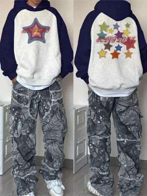 VIBE Hip Hop Graffiti Pentagram Print Loose XXL Hooded Sweatshirt Size US XXL / EU 58 / 5 - 6 Thumbnail