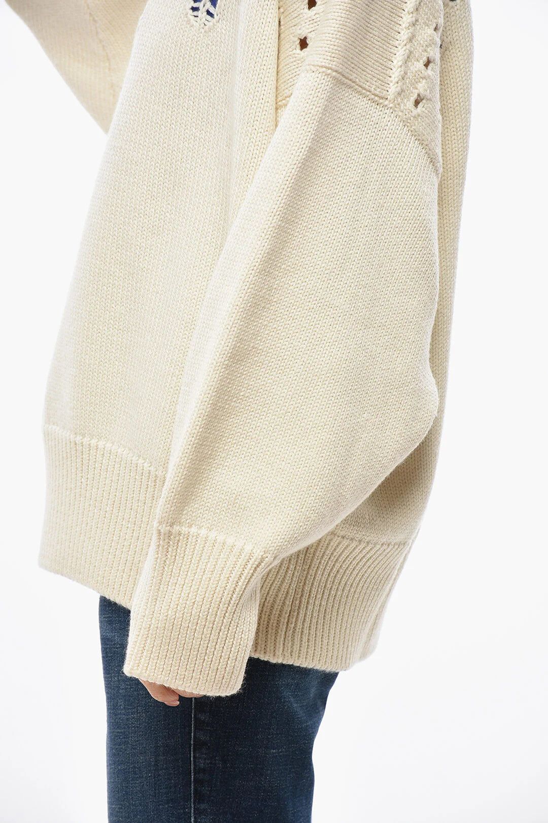 Chloe og1mm0426 High-Neck Wool Openwork Sweater in White Size S / US 4 / IT 40 - 2 Thumbnail