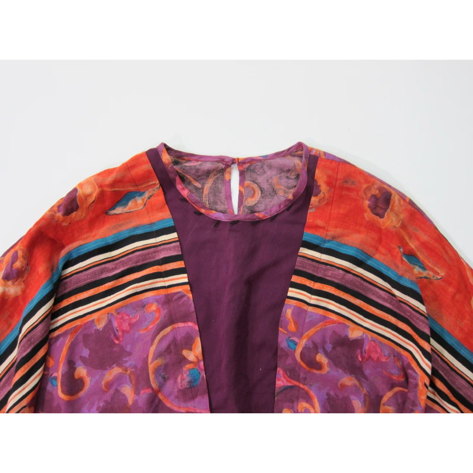 Vintage Solitaire Blouse Tunic Lagenlook Floral 100% Rayon Purple Orange 3/4 Sleeve Women Vintage L Size L / US 10 / IT 46 - 6 Thumbnail