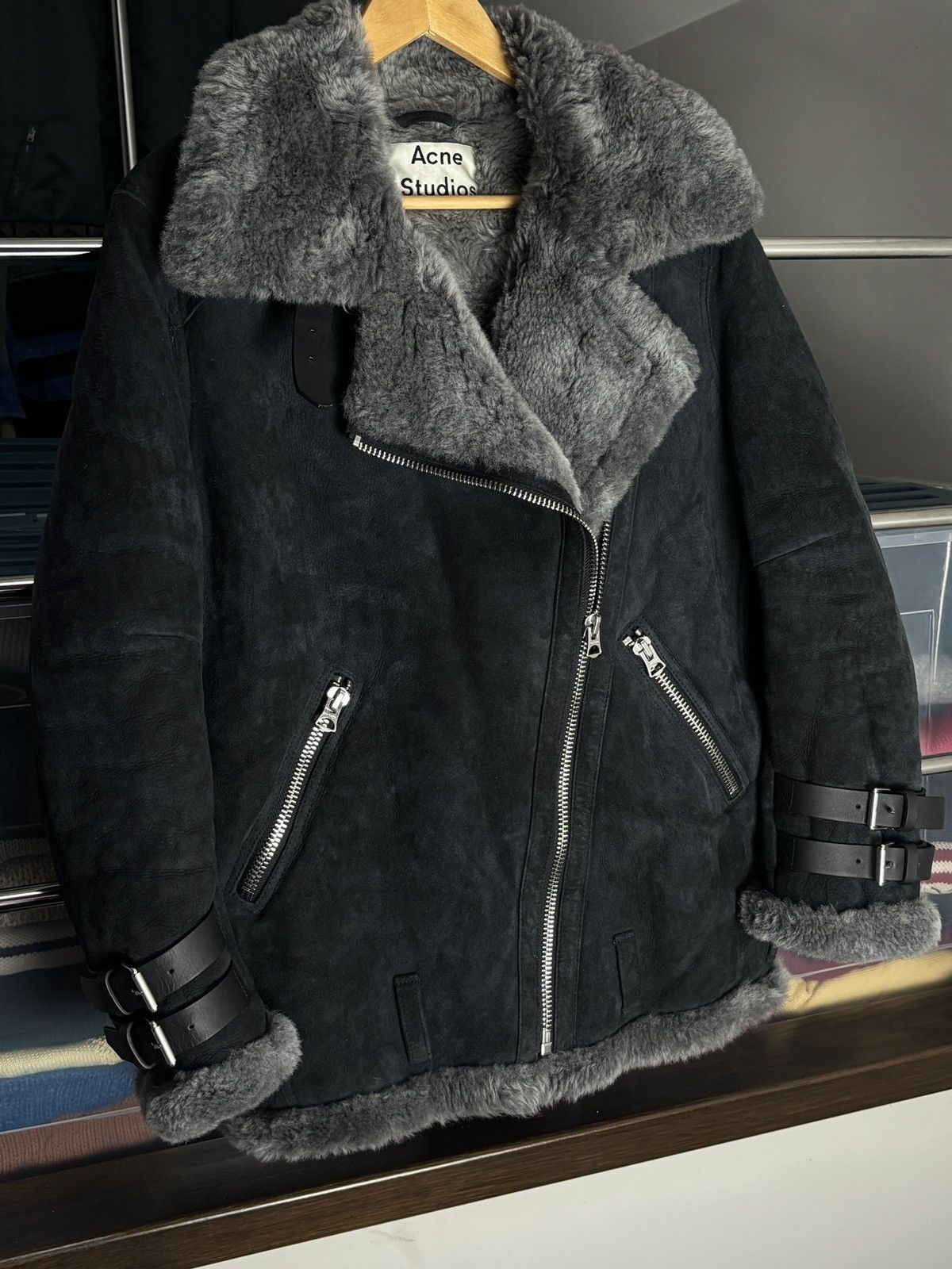 Acne Studios Acne Studios Dark Navy Velocite Suede Shearling Jacket Pilot Size M / US 6-8 / IT 42-44 - 2 Thumbnail