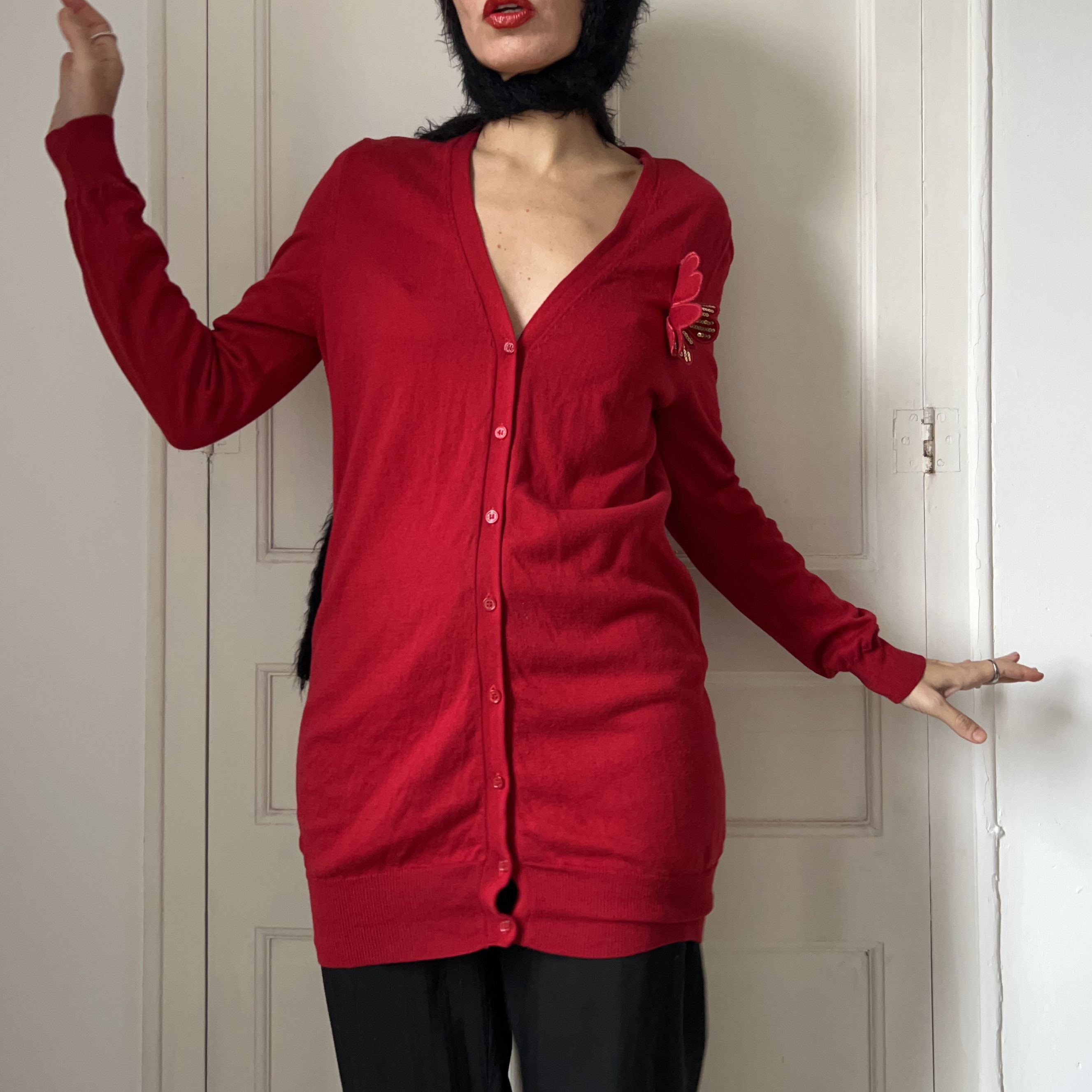 Love Moschino Love Moschino Y2k Red V-Neck Cardigan Size S / US 4 / IT 40 - 4 Thumbnail