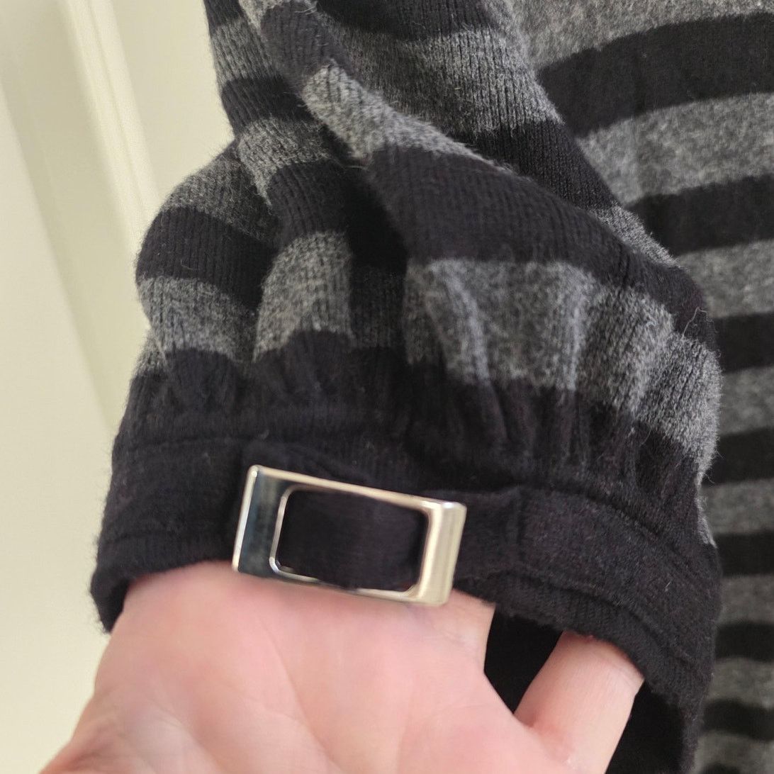 Express Express Design Gray & Black Striped Short Sleeve Sweater - L Size L / US 10 / IT 46 - 3 Thumbnail