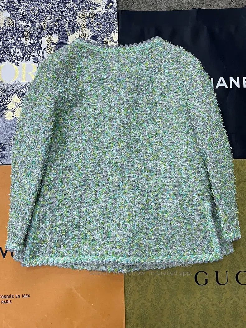 Other Chanel Green tweed silver rolled-edge four-pocket jacket Size S / US 4 / IT 40 - 3 Thumbnail