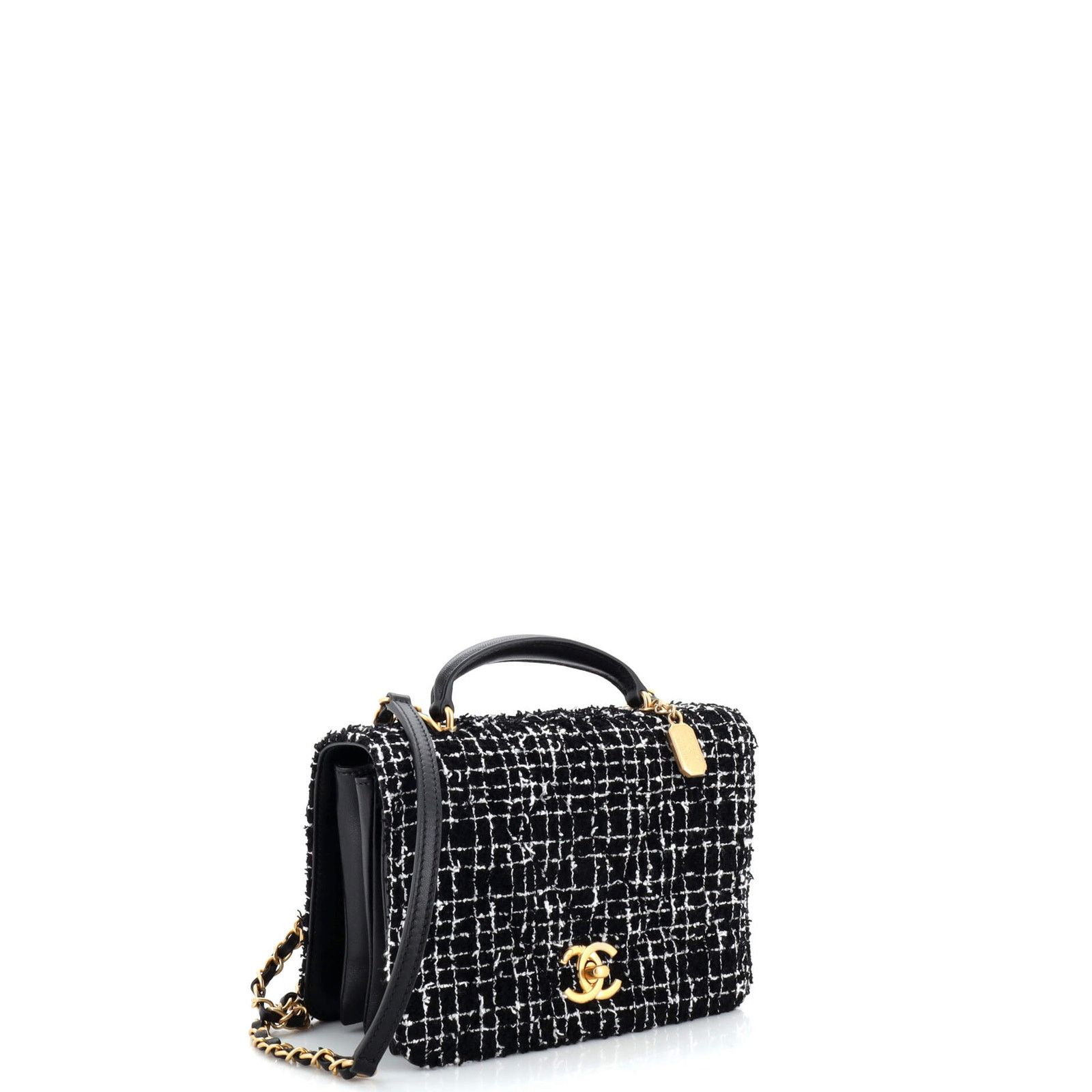 Chanel CC Top Handle Chain Full Flap Bag Quilted Tweed Size ONE SIZE - 3 Thumbnail