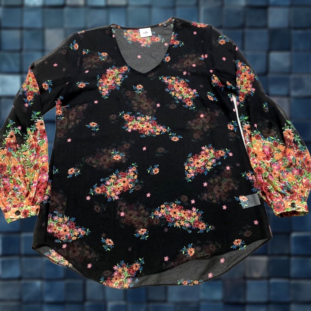Vintage Cabi Shirt Womens Small Black Floral V Neck Long Sleeve Sheer Pullover Size S / US 4 / IT 40 - 1 Thumbnail