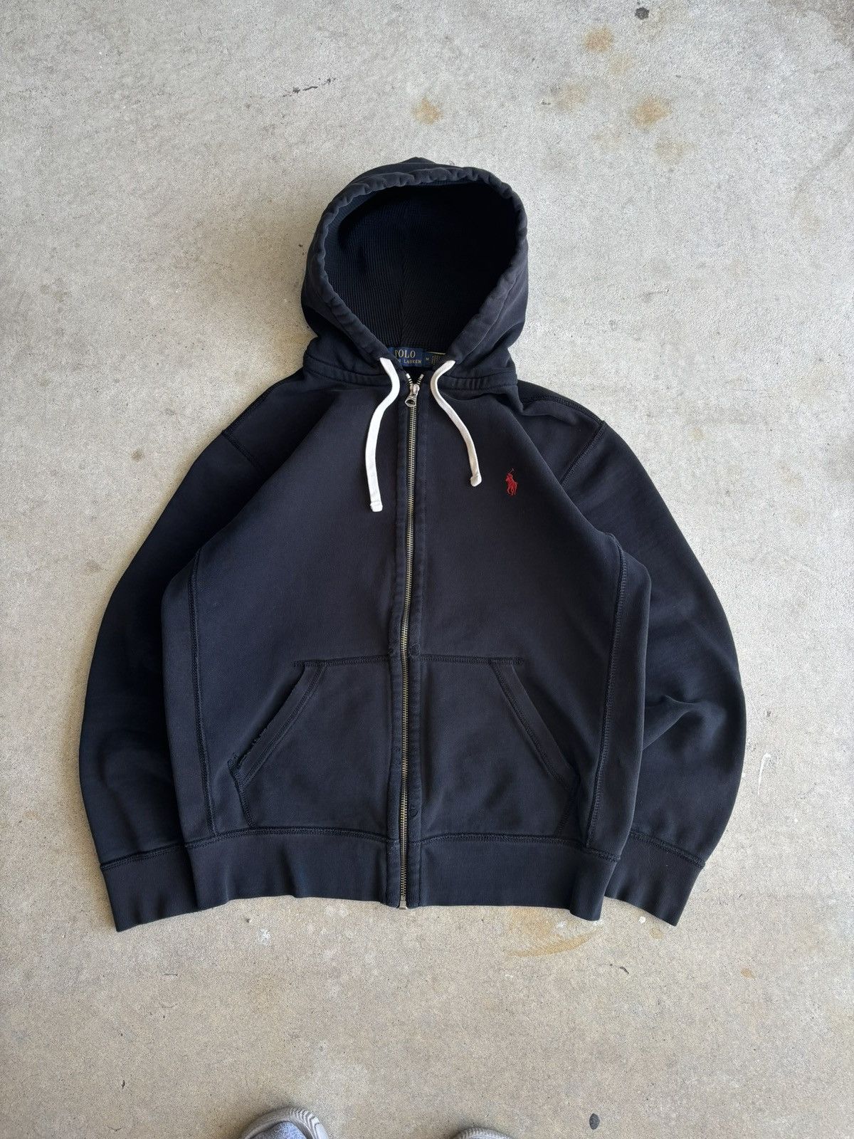 Polo Ralph Lauren Y2K Polo Ralph Lauren Black Distressed Thermal Lined Hoodie Size US M / EU 48-50 / 2 - 1 Thumbnail