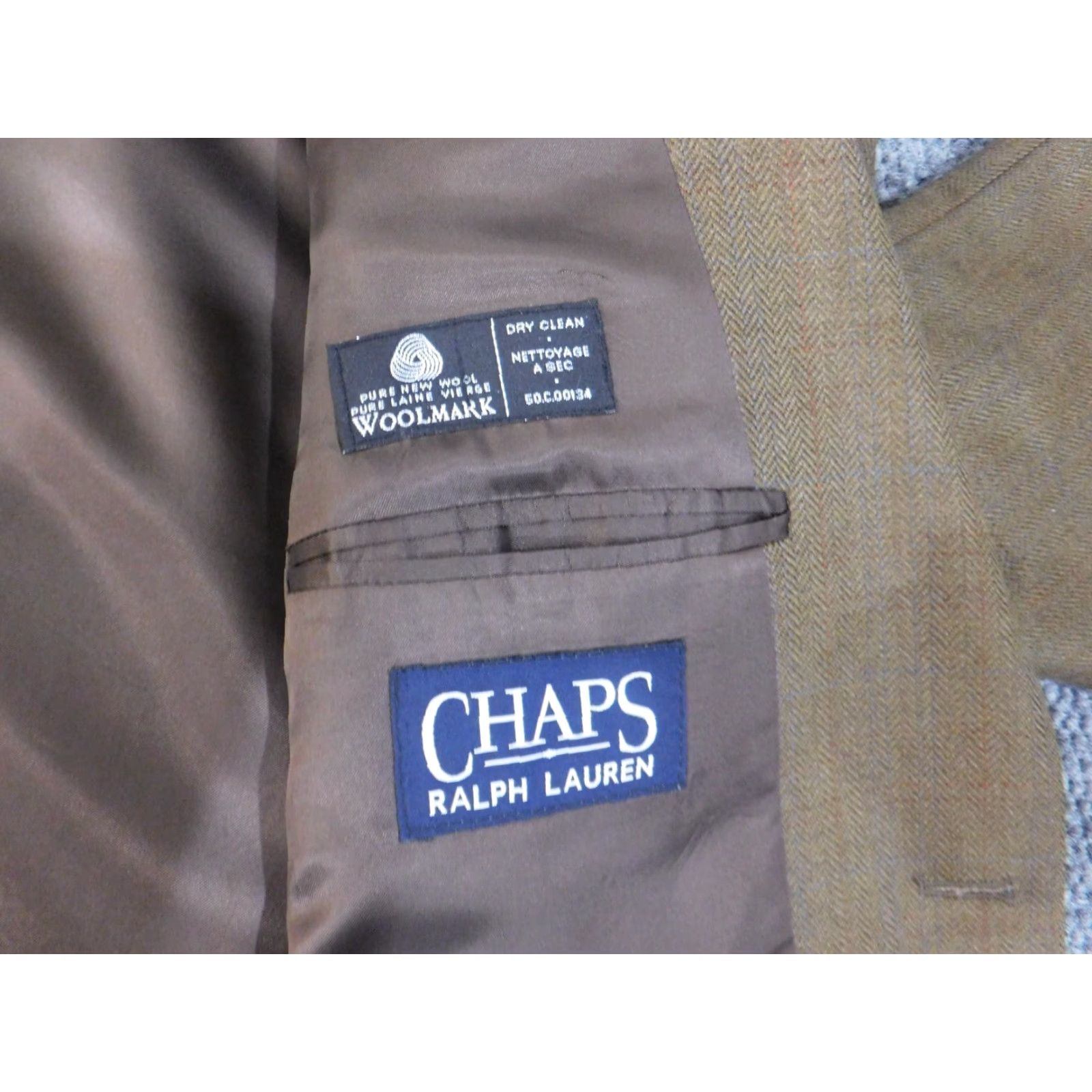 Chaps VINTAGE Chaps Ralph Lauren blazer / coat Wool 42L Mens Brown Two-Button Geometric Tweed Regular Peak Lapel 90s Classic Jacket Thick Wool Size 42R - 4 Thumbnail