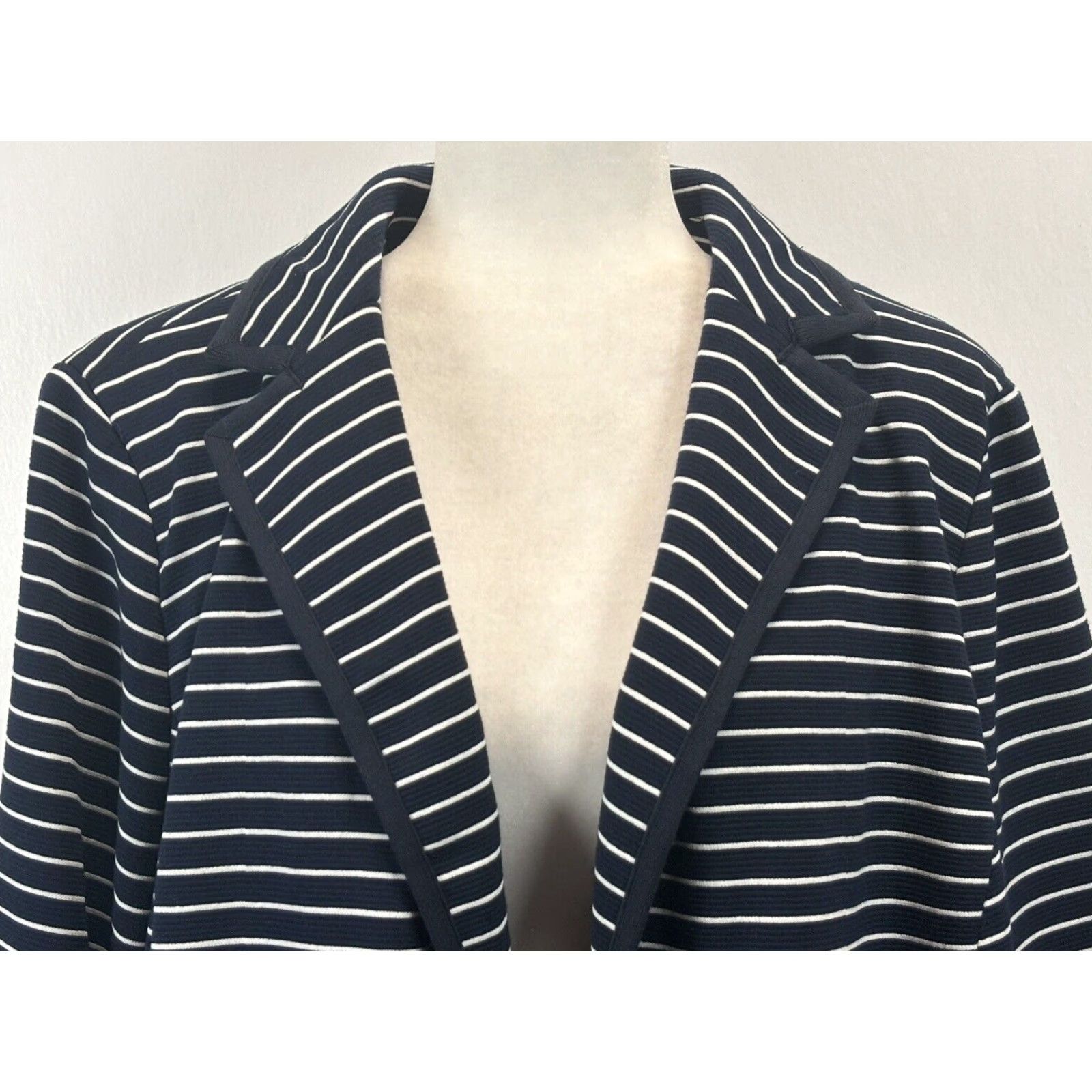 Talbots NEW! Talbots Striped Blazer Jacket 3Xp Petites Navy Open Front Size XXL / US 16-18 / IT 52-54 - 5 Thumbnail