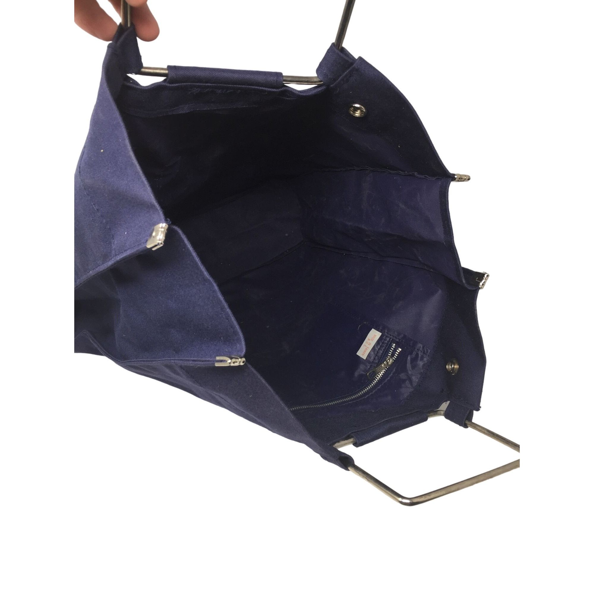 Other Navy Blue and White Junque Bag with Silver Metal Handles (ab Size ONE SIZE - 7 Thumbnail