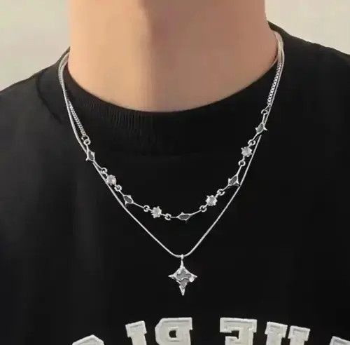 Japanese Brand Unisex Korean fashion star pendant double layer rhinestone Size ONE SIZE - 1 Thumbnail