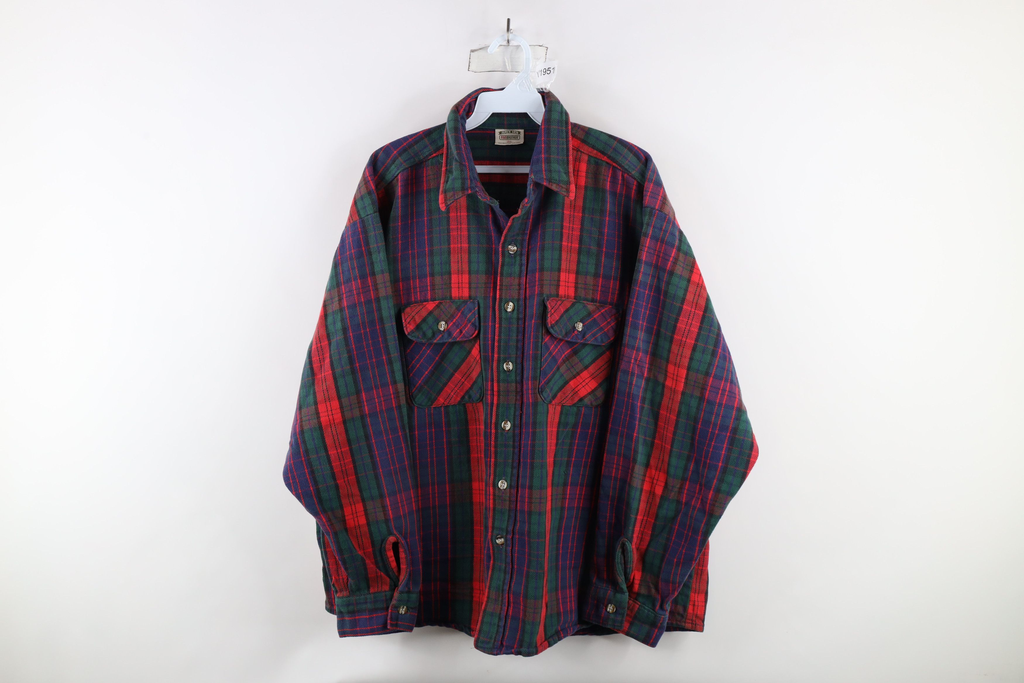 FiveBrother × Vintage Vintage 90s Five Brother Flannel Button Shirt Plaid USA Size US XXL / EU 58 / 5 - 1 Thumbnail