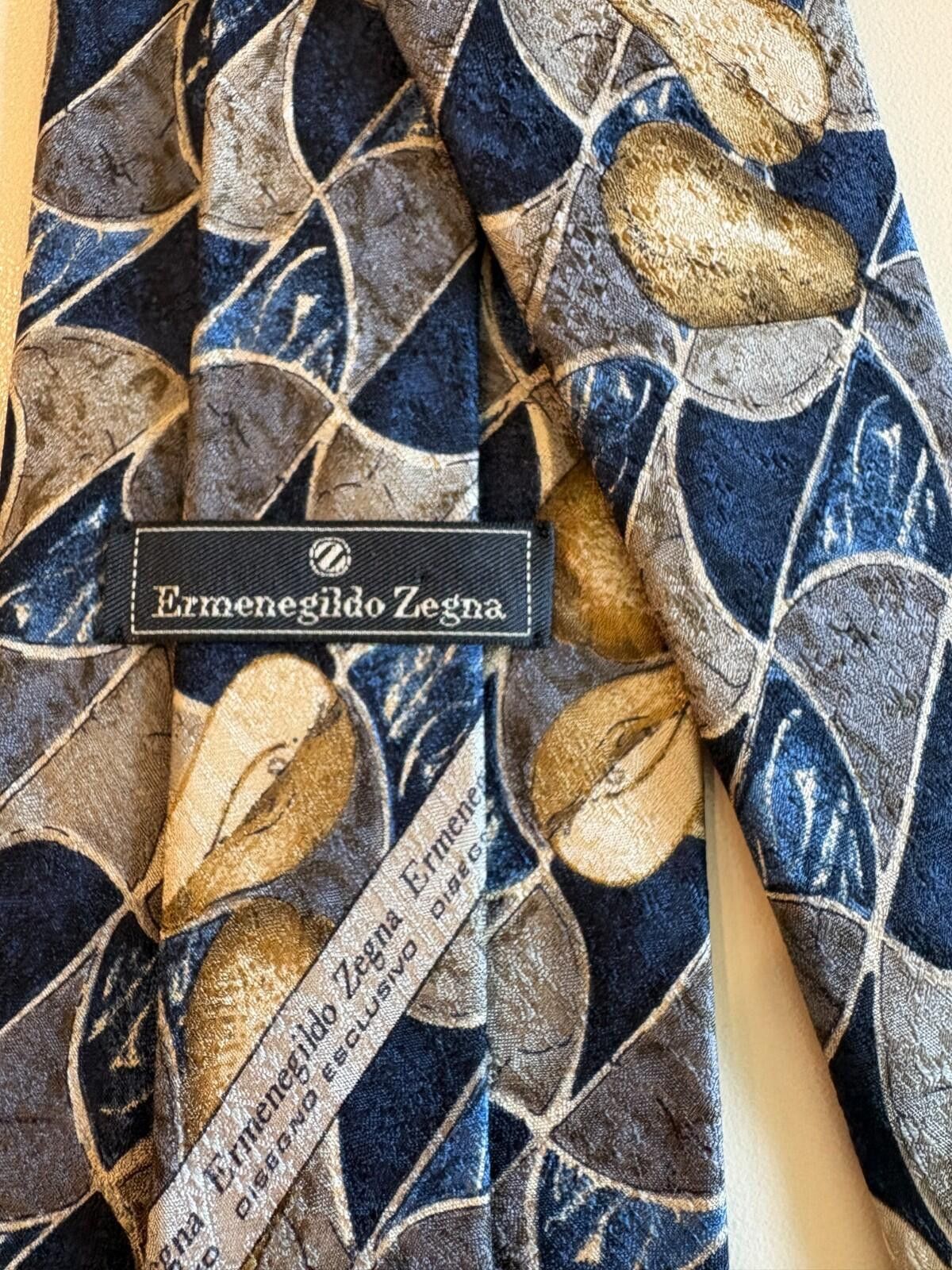 Ermenegildo Zegna Ermenegildo Zegna Tie Silk Navy Blue Grey Gold Pear Italy Size ONE SIZE - 3 Thumbnail
