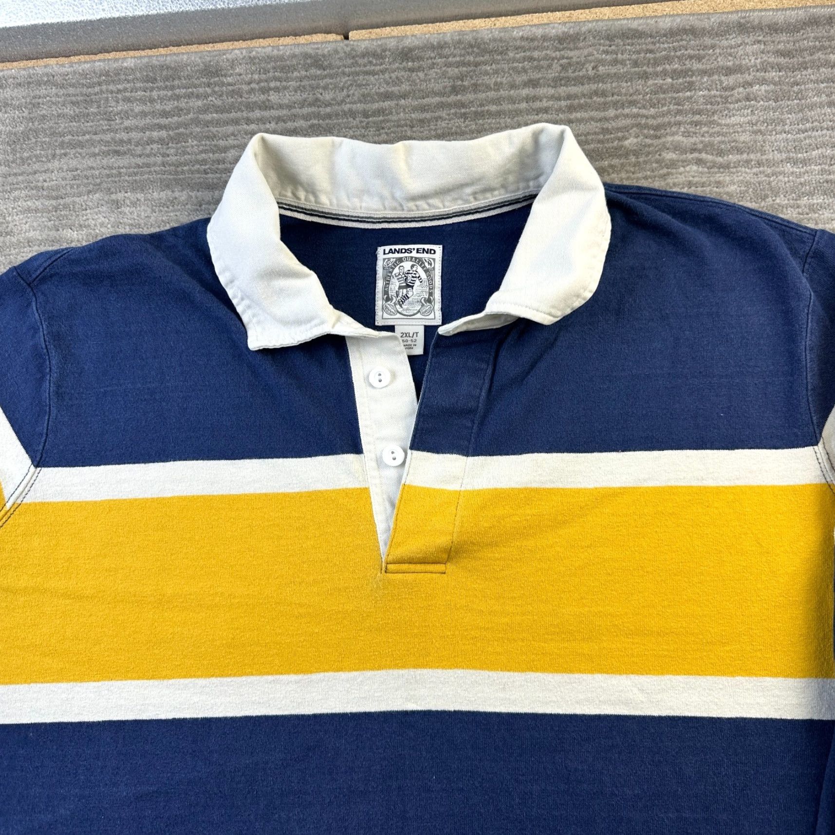 Lands' End VINTAGE Lands End Rugby Shirt Mens 2XLT 2XL Tall Blue Gray Long Sleeve Polo Size US XXL / EU 58 / 5 - 3 Thumbnail
