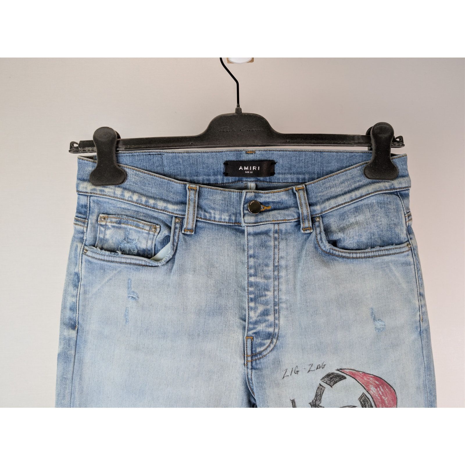 Amiri o1rshd1 Zig Zag Jean Denim Jeans in Light Indigo 29 Size US 29 - 3 Thumbnail