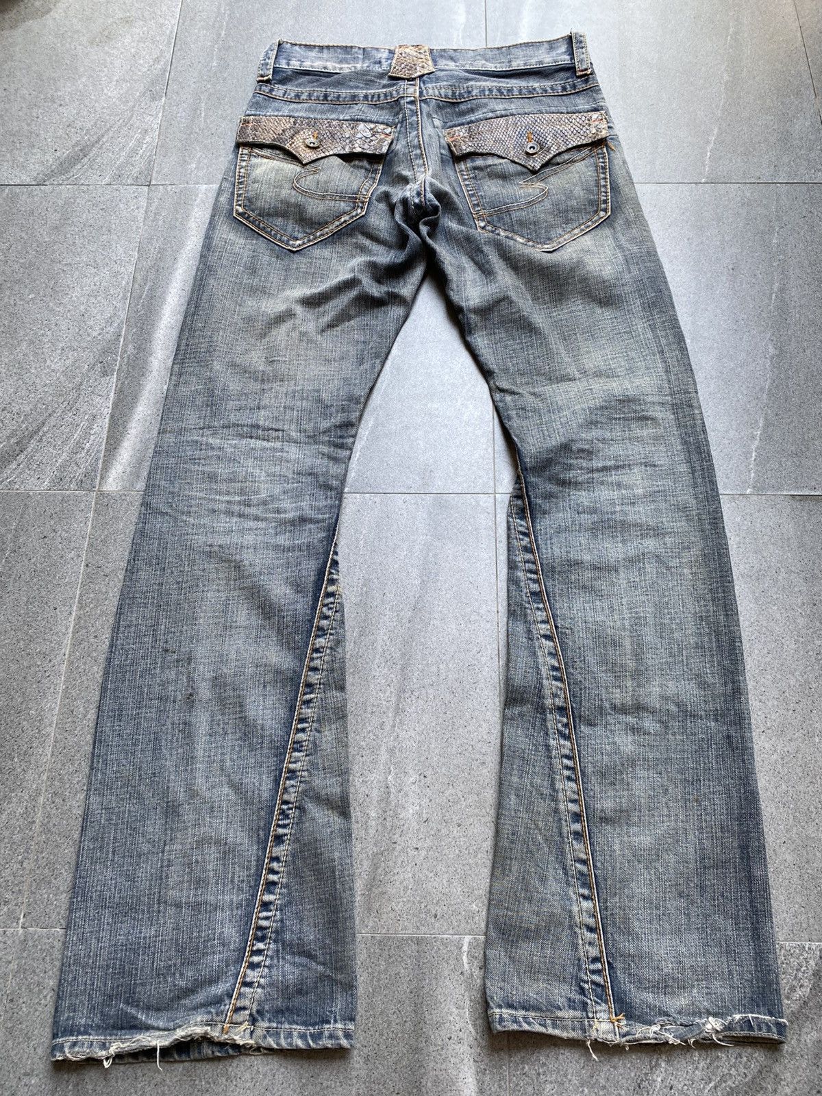 Tornado Mart Semantic Design Python Detail Distressed Bootcut Denim Jeans Size US 32 / EU 48 - 1 Thumbnail
