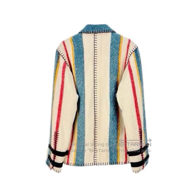 Loewe LOEWE Khaki Vertical Striped Classic Leather Logo Wool Coa Size 4XL / US 24-26 - 2 Thumbnail