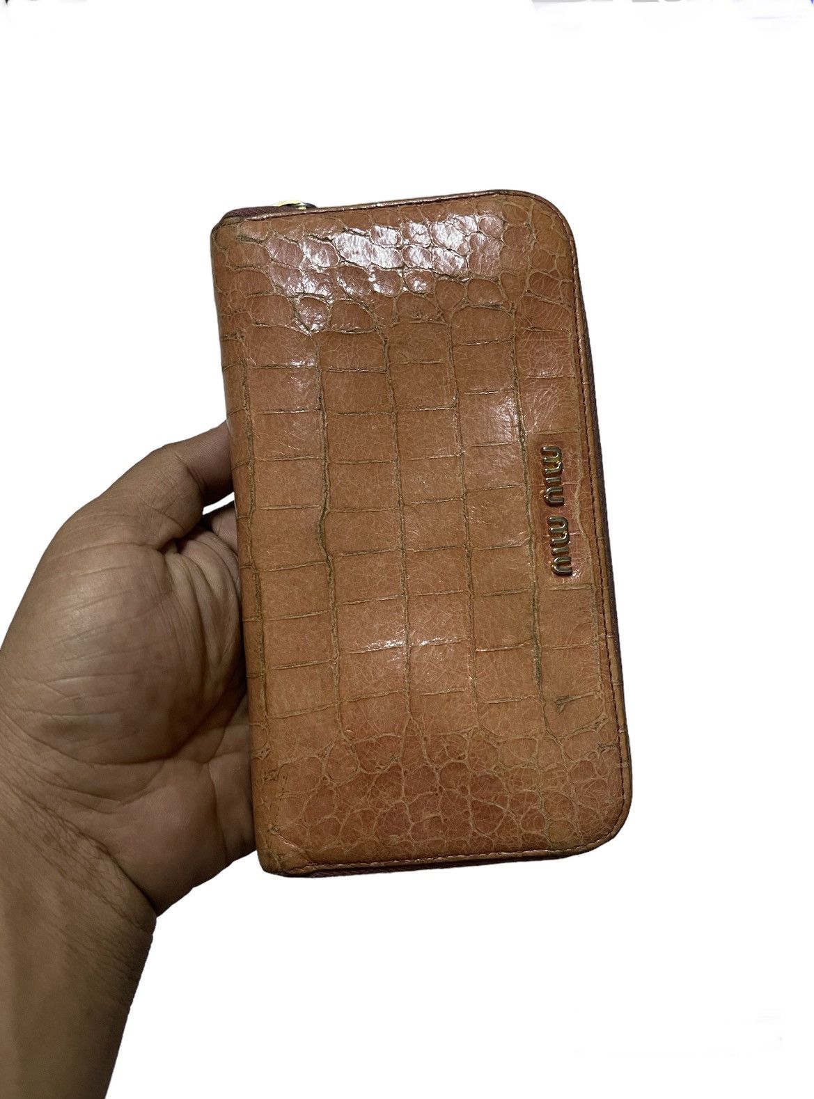 Miu Miu Leather Purse Long Wallet Crocs Distressed