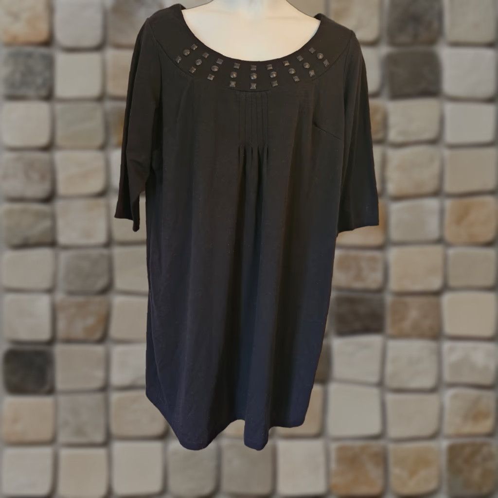 Avenue Avenue Black Beaded Trim Knee Length Shift Dress 3X Women Pants? Size XXL / US 16-18 / IT 52-54 - 1 Thumbnail