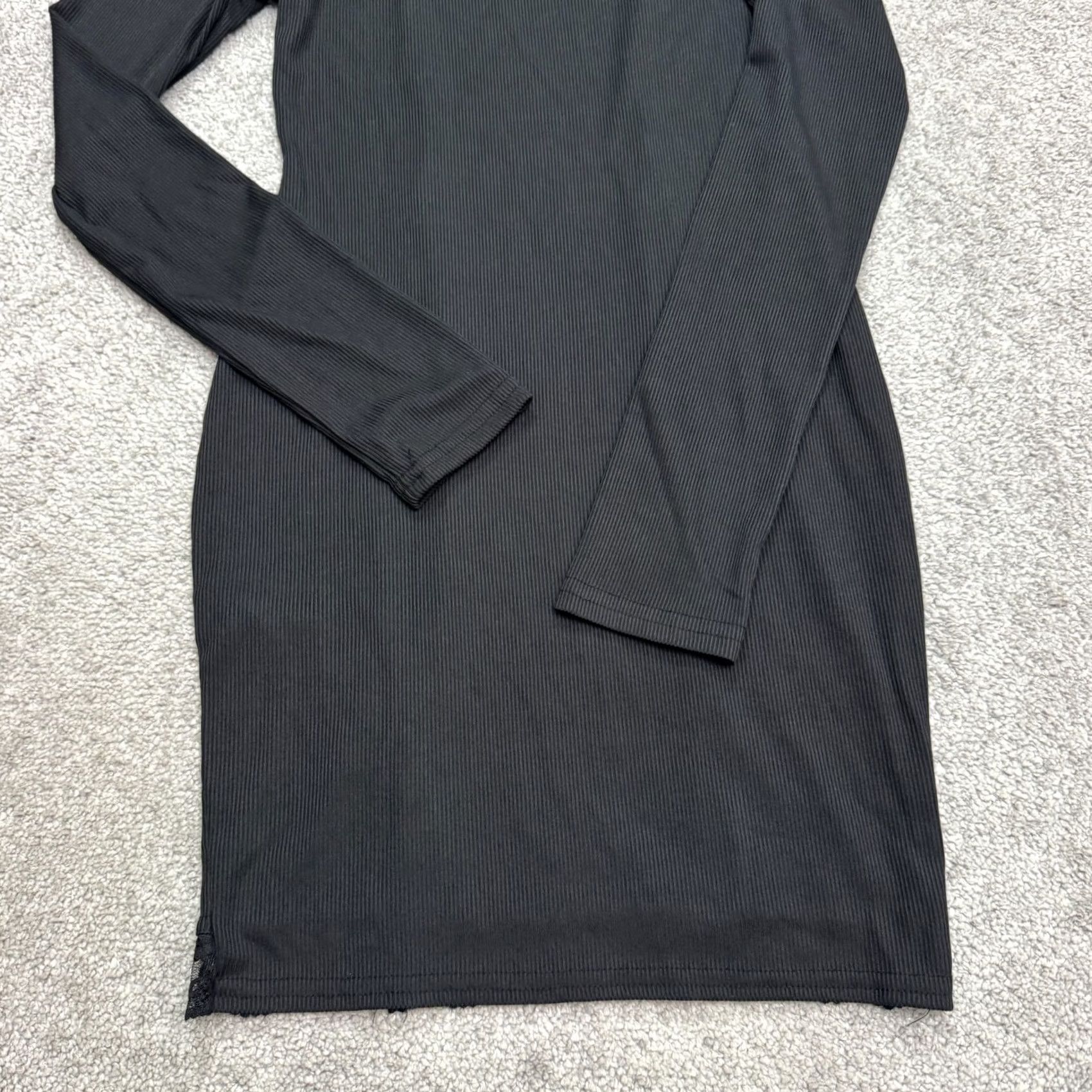 PrettyLittleThing PRETTYLITTLETHING Black Ribbed Knit Bodycon Midi Dress Womens 6 Lace Trim NWT Size M / US 6-8 / IT 42-44 - 3 Thumbnail