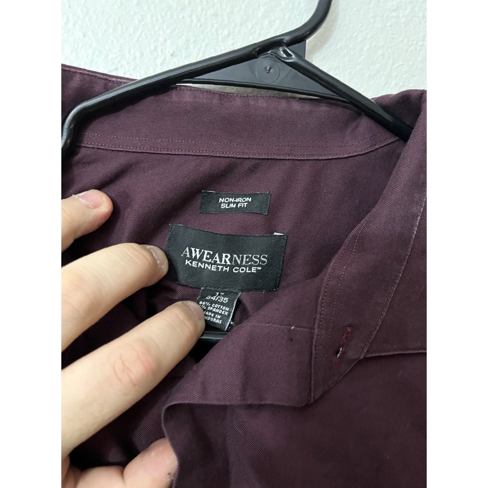 Kenneth Cole KENNETH COLE AWARENESS Slim Fit Dress Shirt 17 Maroon Non-Iron Button-Down Mens Size 46R - 2 Thumbnail