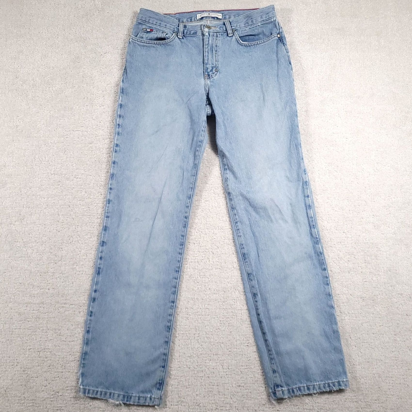 Tommy Hilfiger VINTAGE Tommy Hilfiger Jeans Womens 4 High Rise Straight Leg Denim 90s Distressed Embroidered Logo Button Pocket Mens? Ladies Size 27" / US 4 / IT 40 - 2 Thumbnail