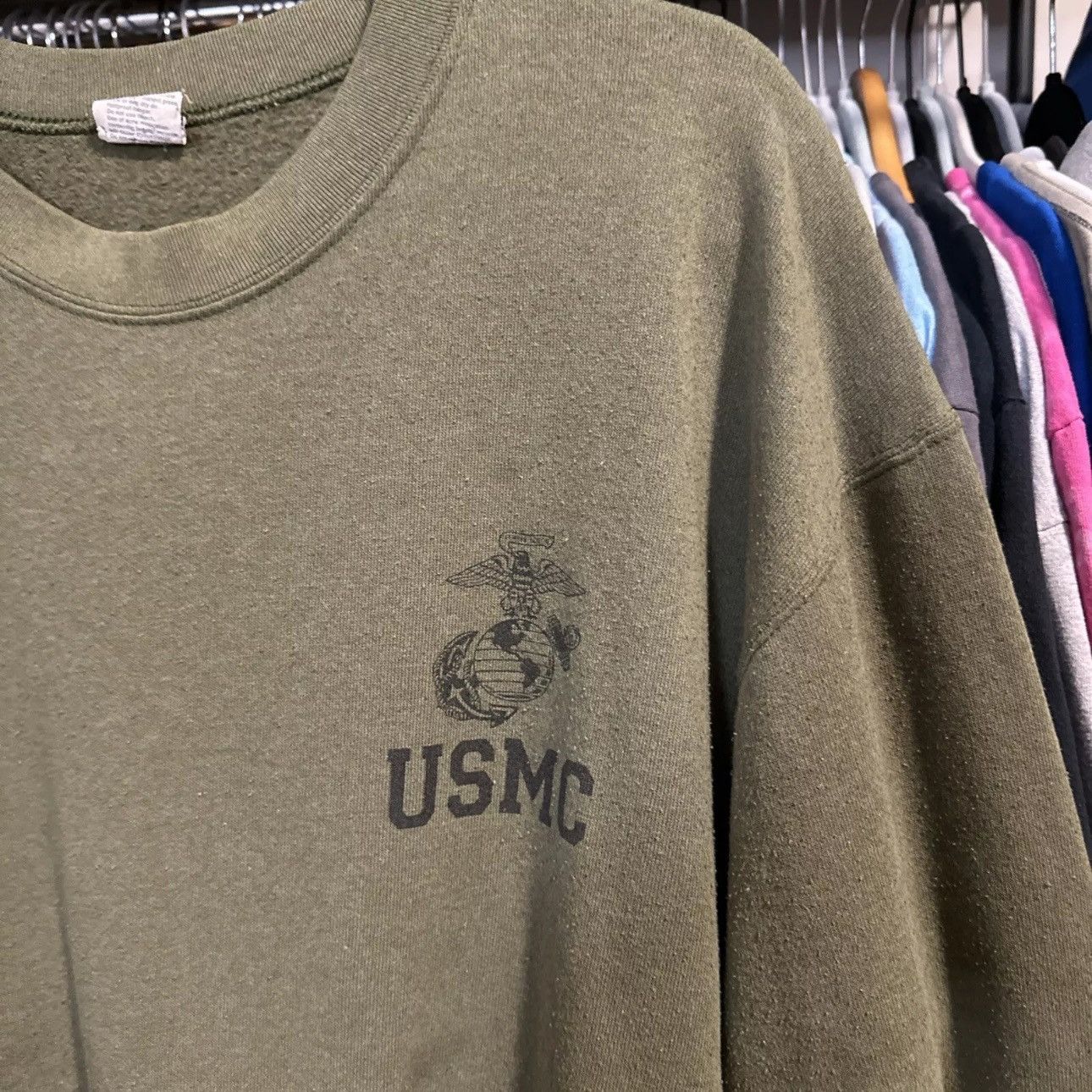 Vintage Vintage USMC Sweatshirt Green Marines Crew Neck Military USA Size US L / EU 52-54 / 3 - 2 Thumbnail