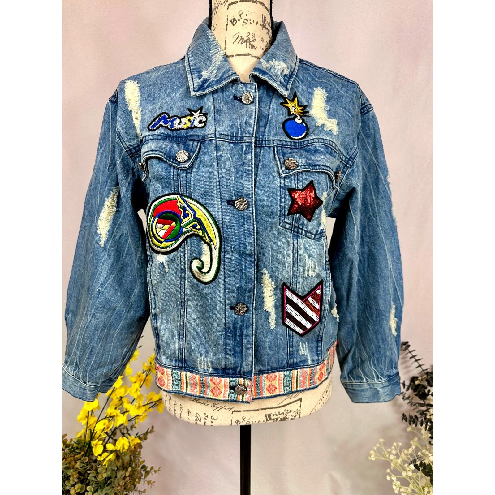 Other Etienne Marcel Julia Denim Jacket Embroidered Sequin Blue XS Size XS / US 0-2 / IT 36-38 - 6 Thumbnail