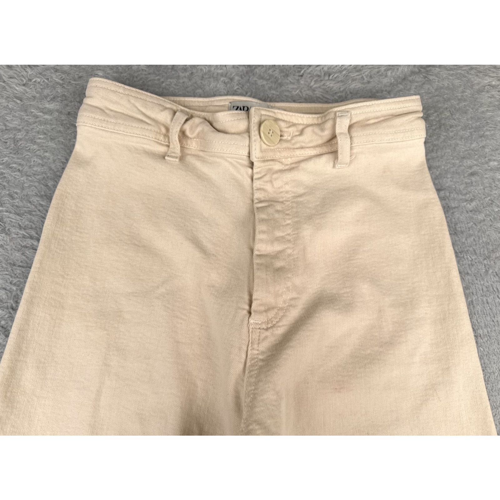 Zara Zara Jeans Women 4 Beige Denim Wide Leg High Rise Zip Fly Cotton Blend 24x27 Jeans 90s Womens Size 27" / US 4 / IT 40 - 4 Thumbnail