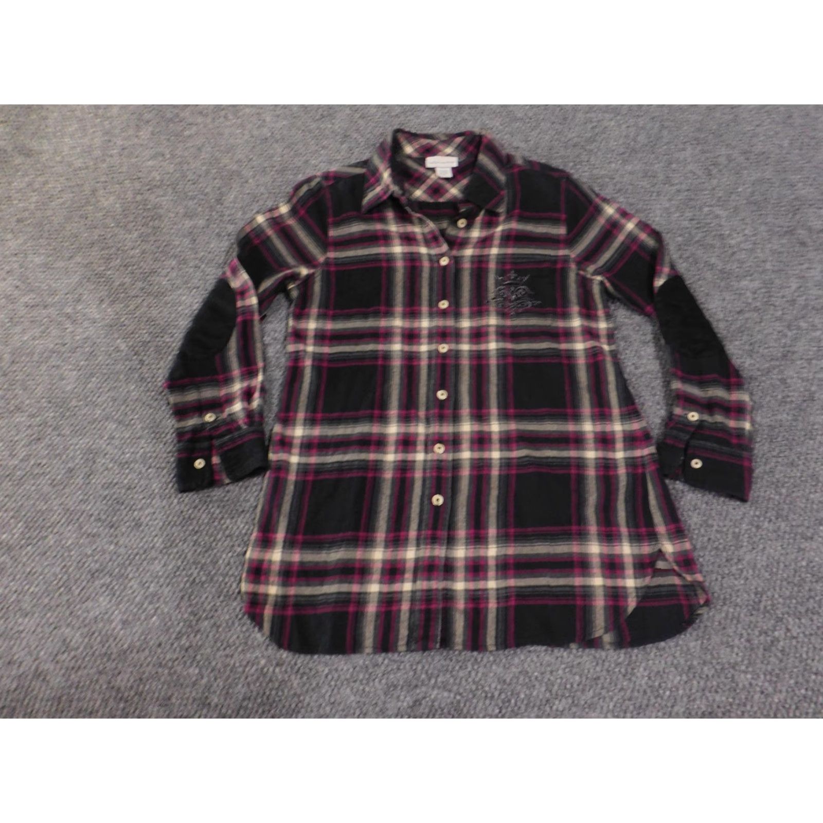 Soft Surroundings Soft Surroundings Shirt Womens Small Black Pink Plaid Button Front Tunic Crest Size S / US 4 / IT 40 - 2 Thumbnail