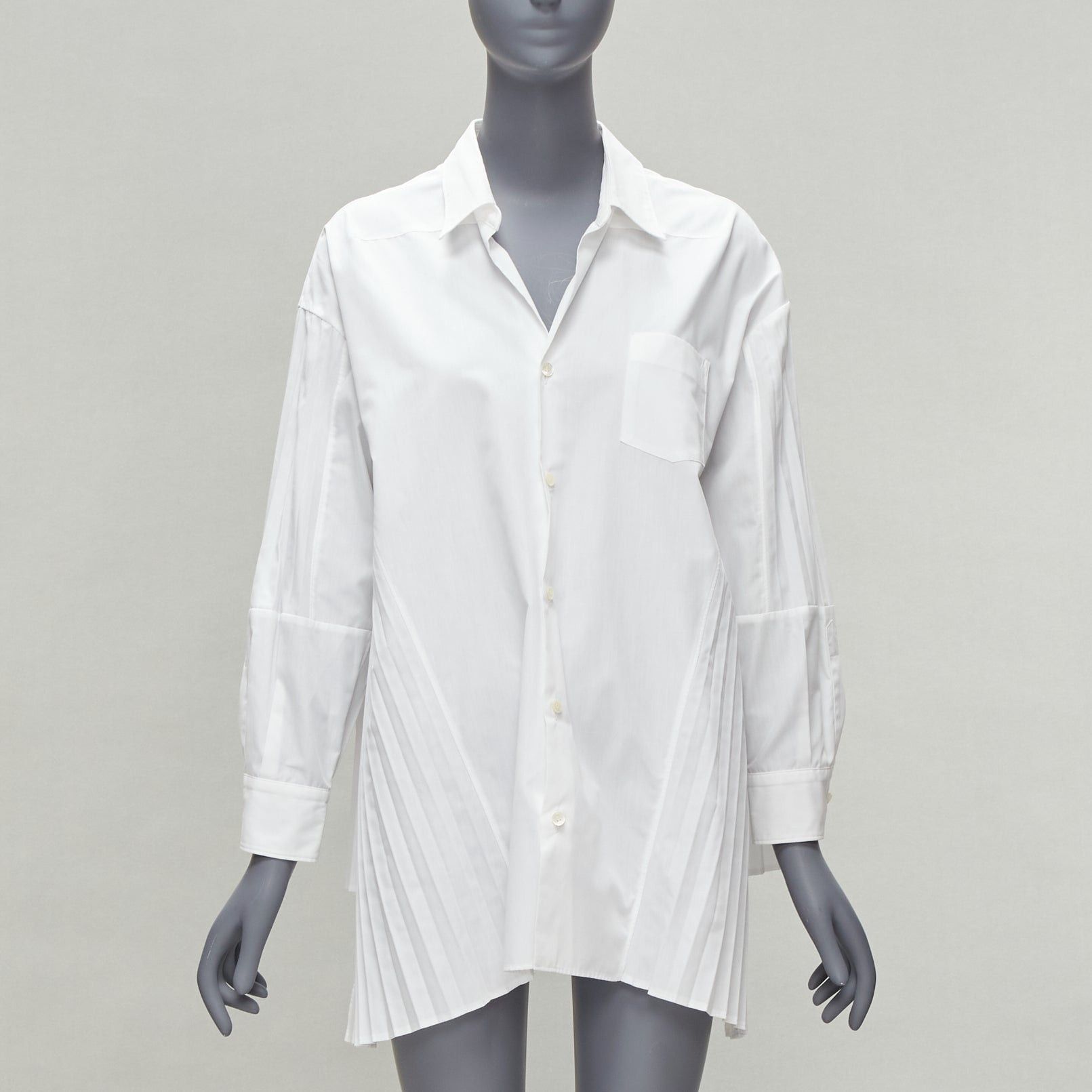 Junya Watanabe JUNYA WATANABE 2018 white accordion pleat side tunic shirt XS Size S / US 4 / IT 40 - 1 Thumbnail