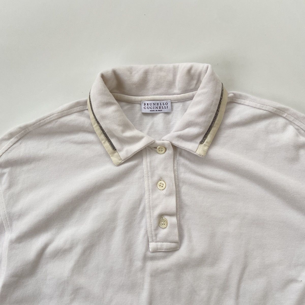 Brunello Cucinelli Brunello Cucinelli White Polo Shirt With Monil Chain Size XS / US 0-2 / IT 36-38 - 2 Thumbnail