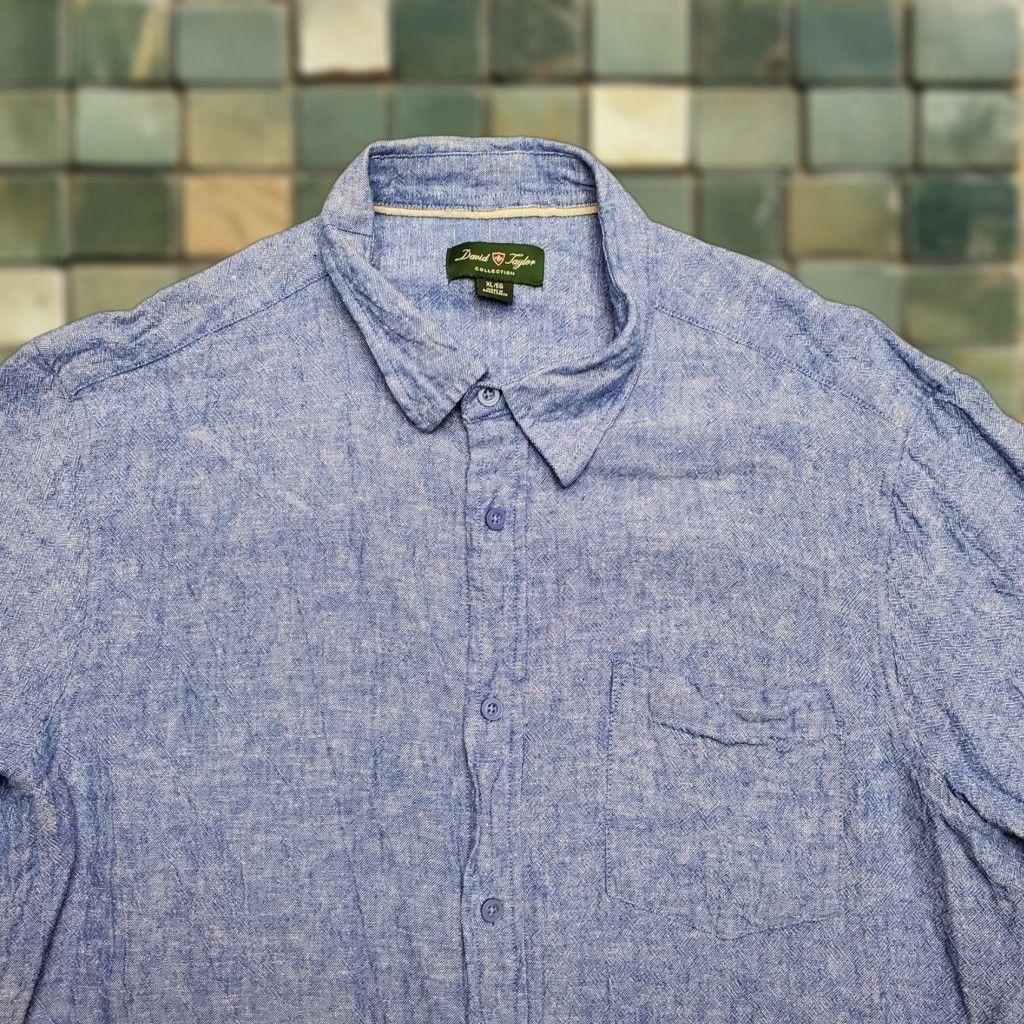 Vintage VINTAGE David Taylor Shirt Men XL Blue Linen Rayon Blend Short Sleeve Button Up Size US XL / EU 56 / 4 - 1 Thumbnail