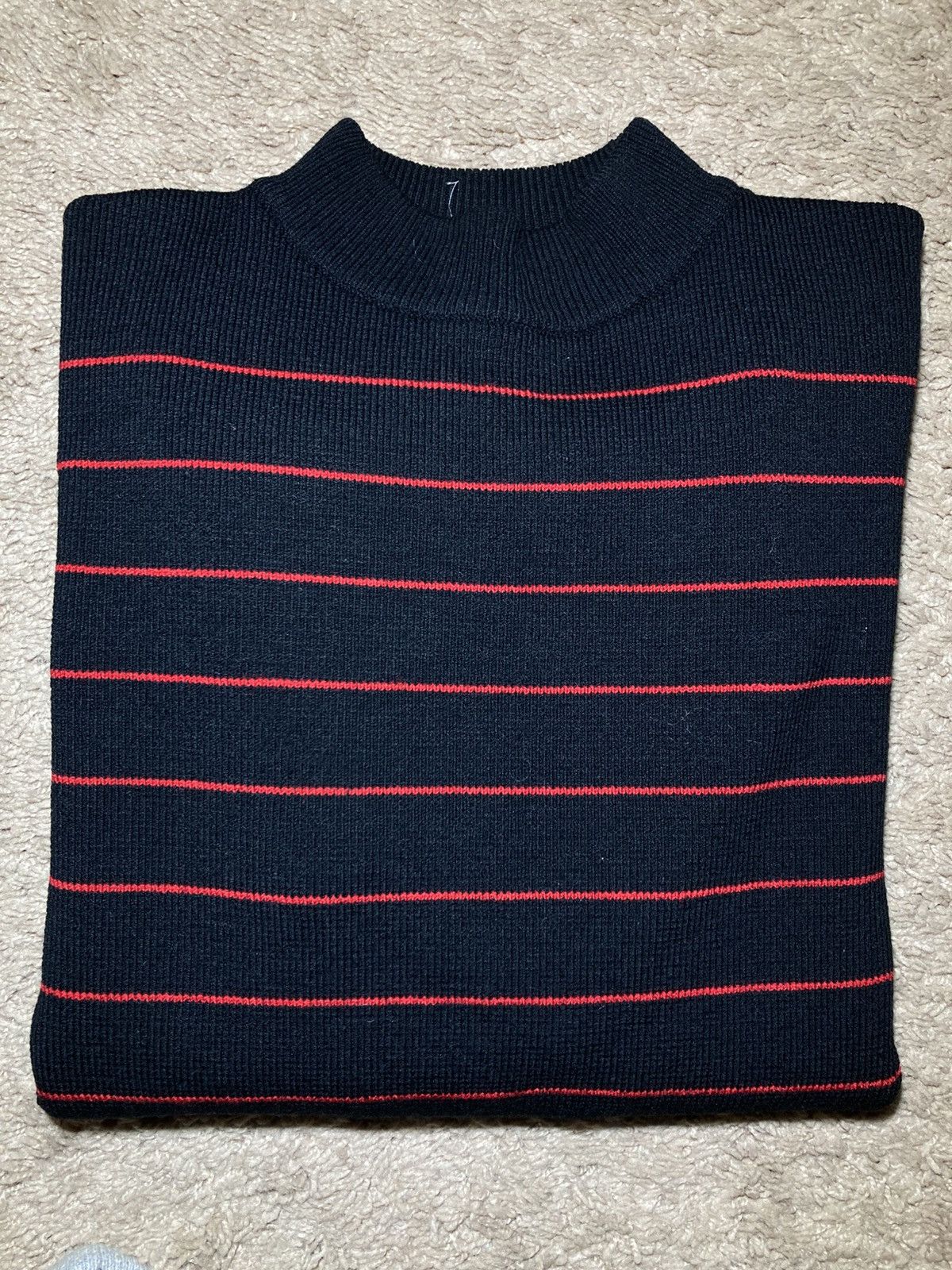 Celine SS20 Celine Mock Neck Striped Wool Sweater Thick Red Hedi Size US M / EU 48-50 / 2 - 1 Thumbnail