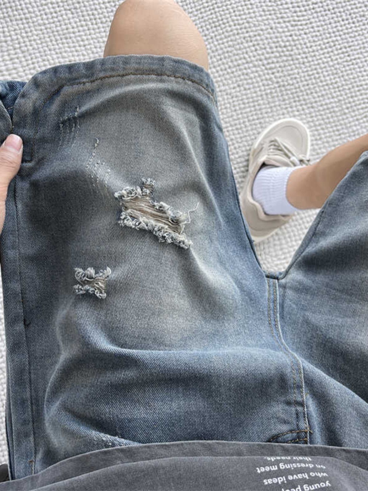 Japanese Brand × Jean Loose wide leg straight leg ripped denim shorts Size US 32 / EU 48 - 4 Thumbnail