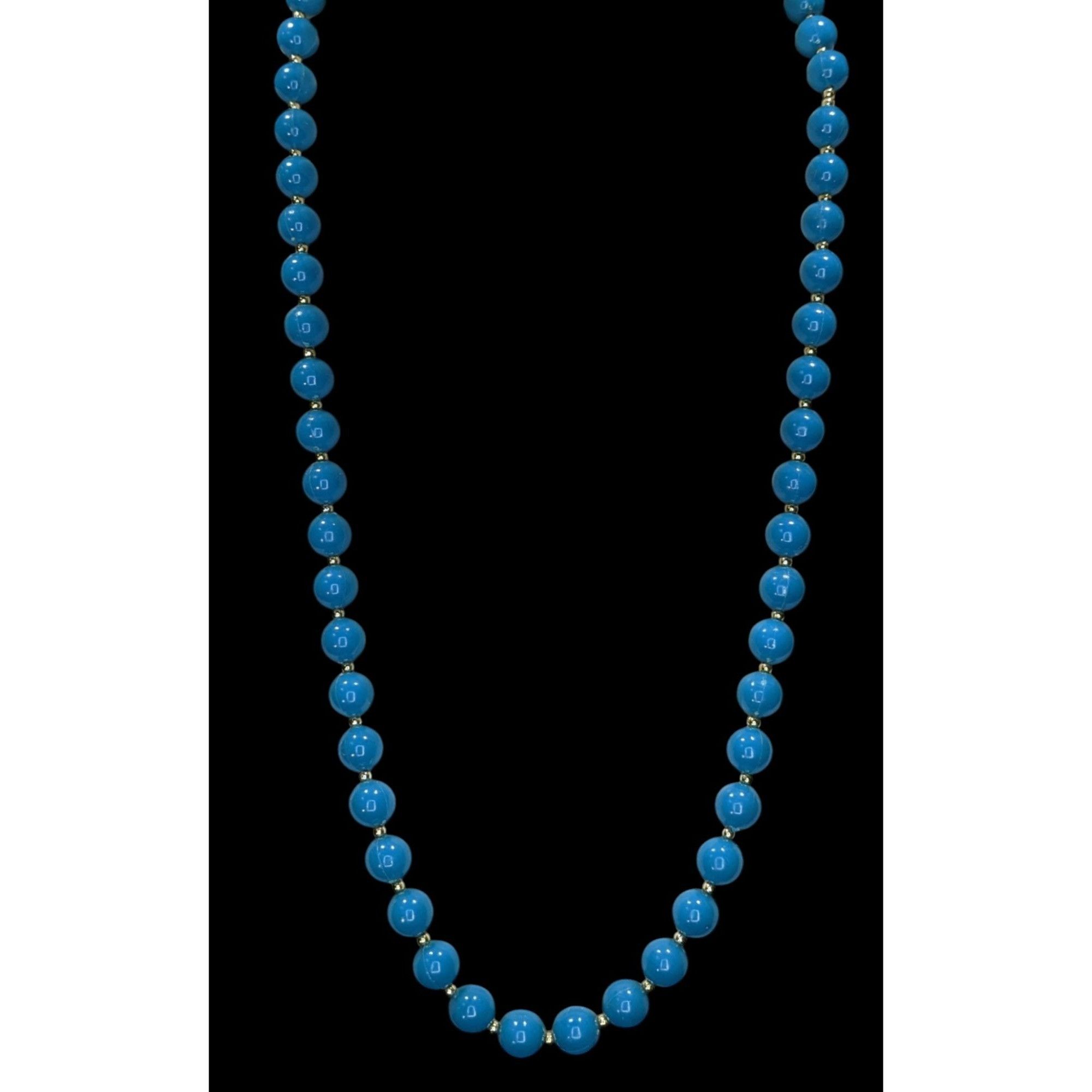 Other Vintage Retro Blue Bead Necklace With Gold-Tone Accents Size ONE SIZE - 4 Thumbnail