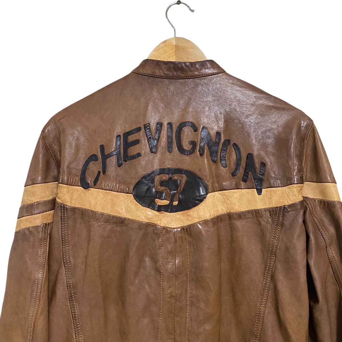 Chevignon Vintage Chevignon Leather Jacket Cafe Racer Brown Patina Size US L / EU 52-54 / 3 - 10 Thumbnail