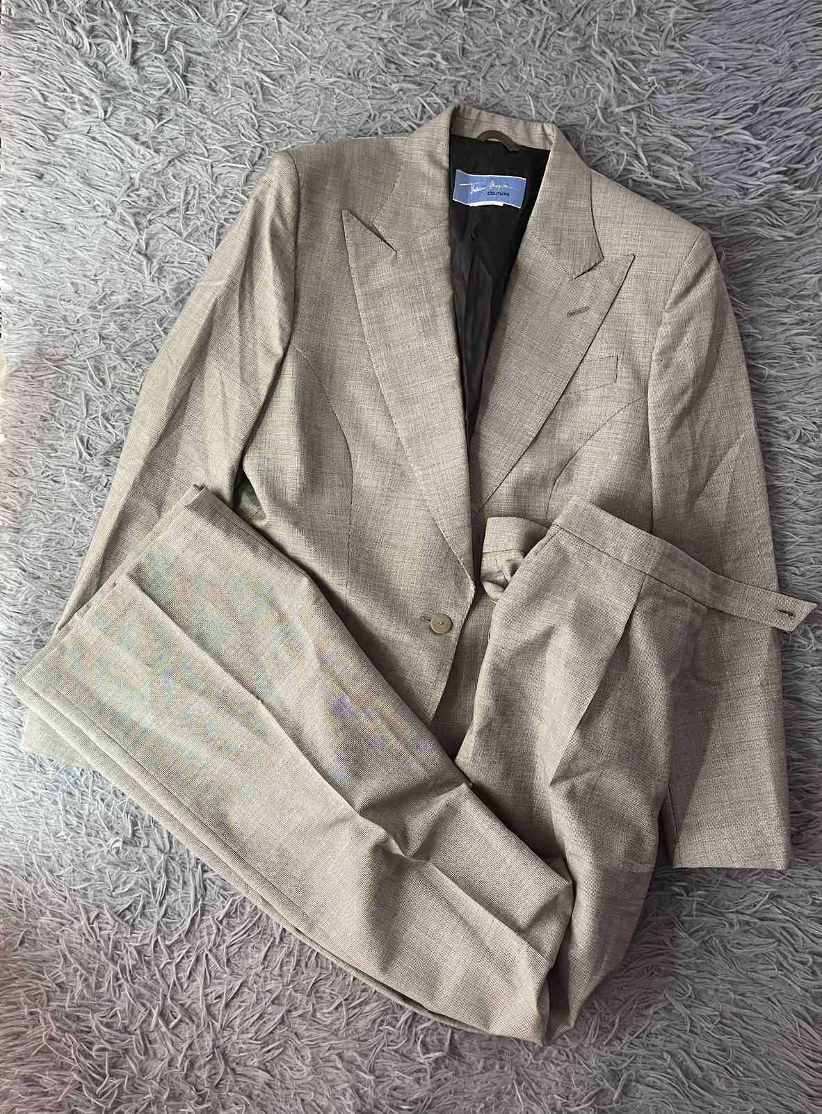 image of Archival Clothing x Mugler Thierry Mugler 90's Archive Wool Suit Blazer + Wide Leg Pants in Grey, W