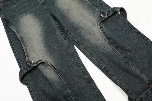 VIBE Men's loose trendy patchwork jeans with metal buttons Size US 34 / EU 50 - 6 Thumbnail