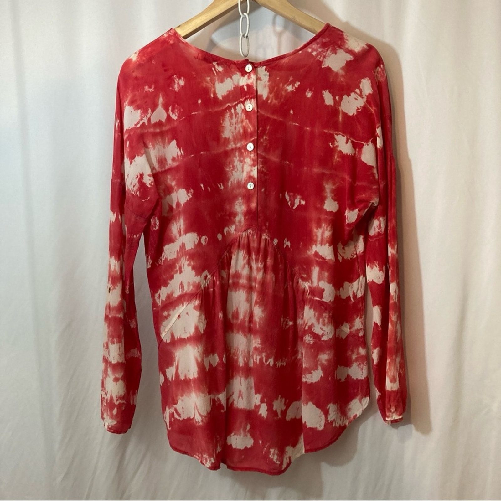 Other Red Haute 100% Silk Red and White Tie Dye Blouse Top Size S / US 4 / IT 40 - 7 Thumbnail